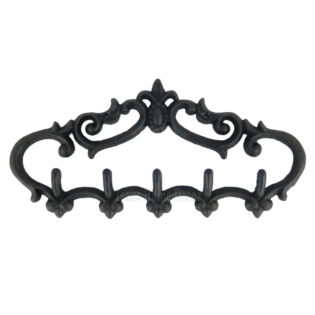 Fleur De Lis Coat Rack Key Hooks Cast Iron Wall Mounted Towel Hanger Black