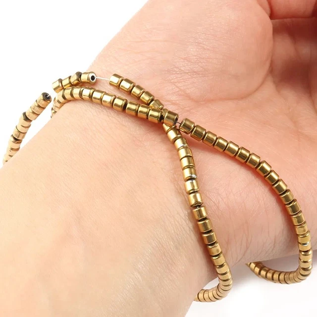 140-190Pcs Hematite Beads Gold Plating Natural Stones Jewelry Making Bracelets