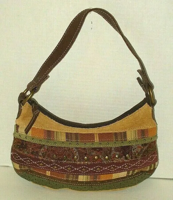 Fossil 1954 Vintage Purse Leather Hobo Suede Patchwork Handbag Shoulder Bag
