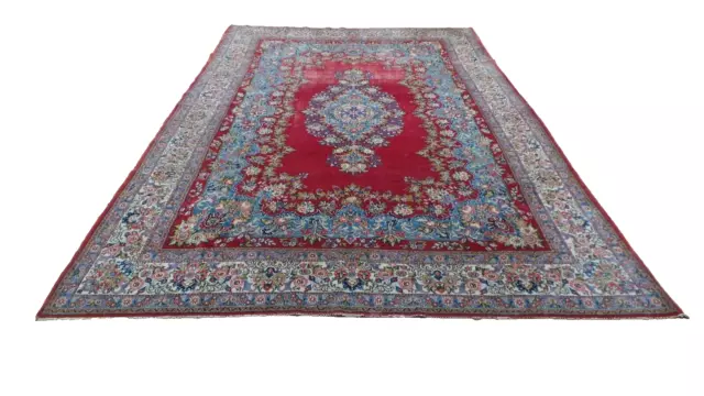 Large PERSAIN CARPET RUG HAND MADE Oriental living Room Vintage 11ft 2" x 7ft 6