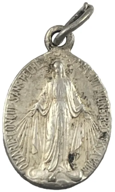 Pequeña Medalla Religiosa Vintage Católica Milagrosa María Tono Plata