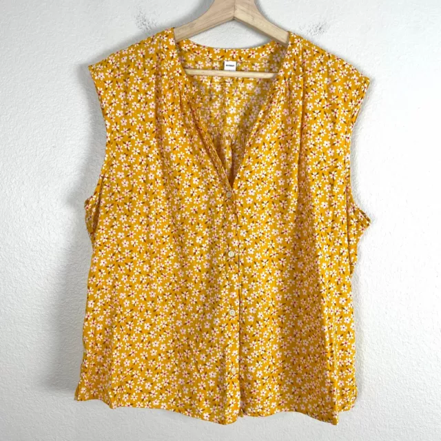 Old Navy Womans Large Yellow Ditzy Daisy Blouse Button Up Shirt Top Sleeveless