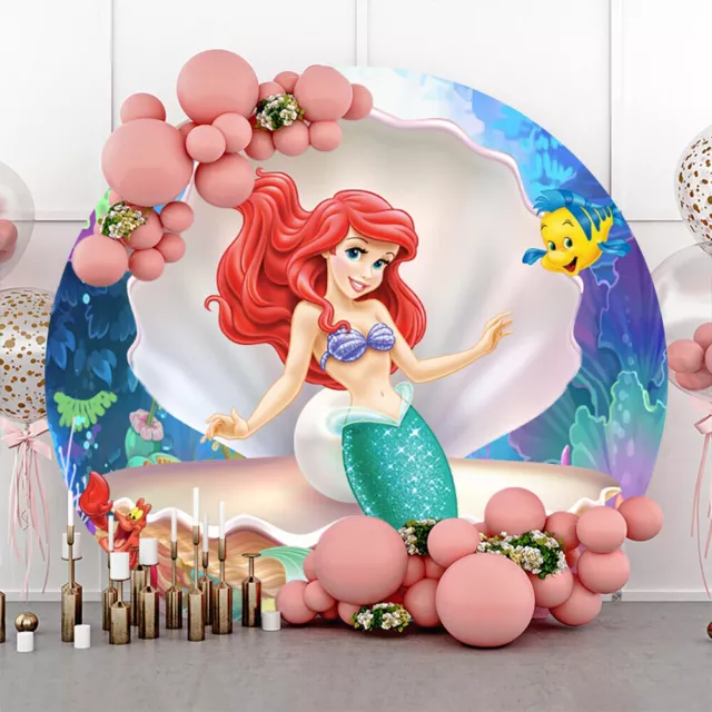 Round Little Mermaid Ariel Backdrop Birthday Party Photo Background Banner Props