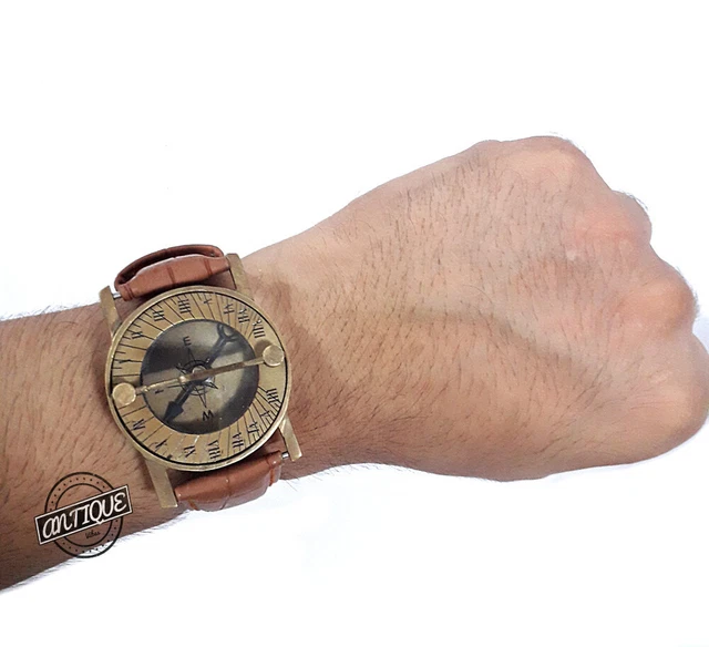 Vintage Nautisch Messing Kompass Marine Sonnenuhr Sunclock Maritim Armband Uhr