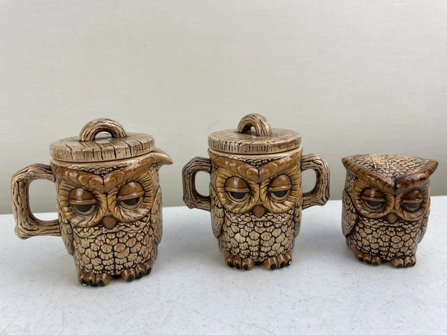 Cute Set 3 Vasi Per Piante Grasse A Forma Di Gufo Con Vassoio In Bambù – Ceramica Bianca Per Scrivania