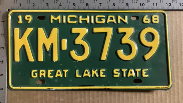 1968 Michigan license plate KM-3739 YOM DMV Genesee Ford Chevy Dodge 10546