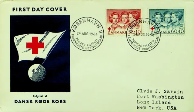 Sephil Dänemark 1964 2v Rotes Kreuz Ausgabe Auf FDC Von Kopenhagen New York USA