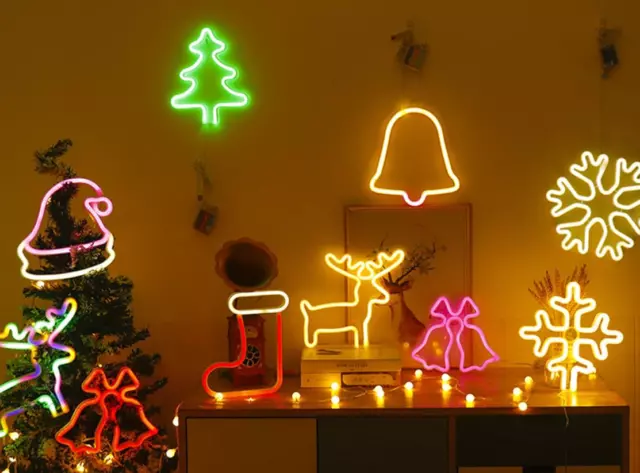 Christmas Tree Neon Sign Led Light for Wall Decor Battery/USB Powered Xmas Party