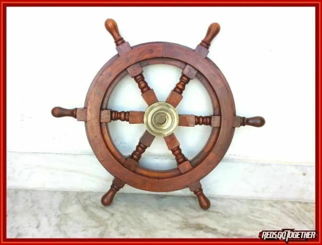 18 Inches Nautical Boat Ship Wheel Brown Wooden Steering Wheel Wall Décor Item
