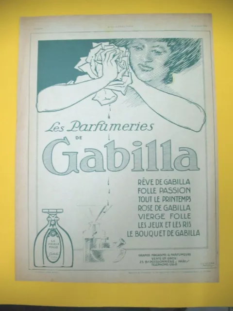 PUBLICITE DE PRESSE GABILLA PARFUM REVE FOLLE PASSION TOUT LE PRINTEMPS etc 1907