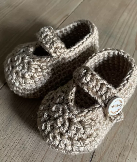 Patucos Bebe Marrón 0/3 Meses Zapato Recién Nacido Ganchillo Crochet Artesanal