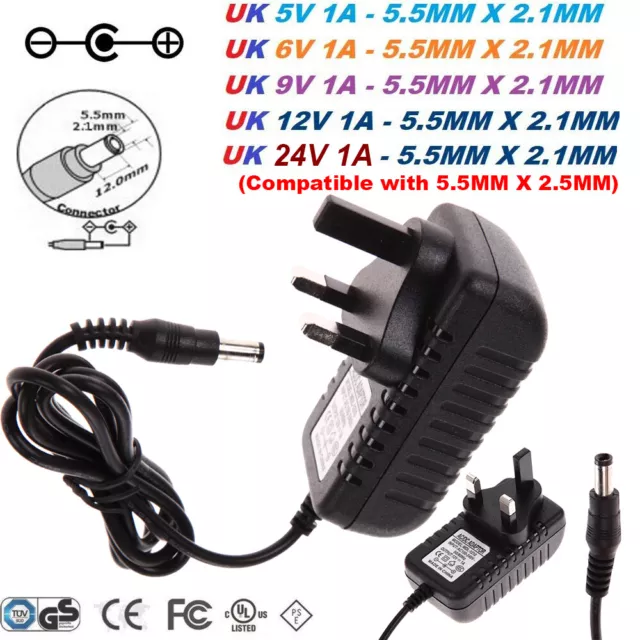 UK Plug Switching Power Supply Adapter Charger AC100-240V DC 24V/12V/9V/6V5V 1A