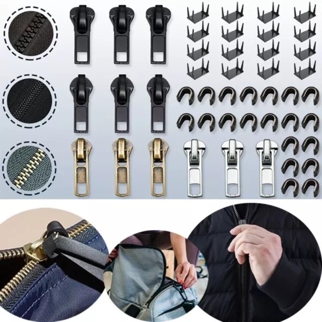 52 Pcs Metal Plastic Nylon Zipper Repair Kit  for Jackets Coats Boot Backpack