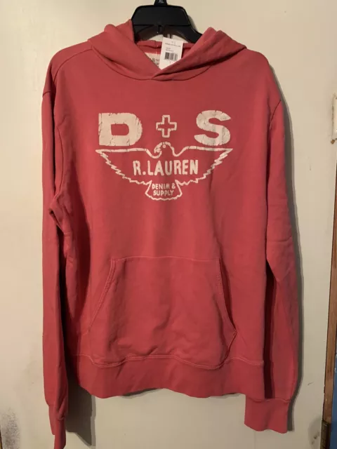 NWT Denim & Supply Ralph Lauren Pullover Sweatshirt Hoodie Red/Pink Sz Large