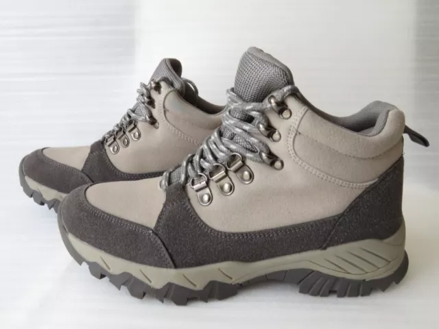 MATALAN WOMENS BEIGE Grey Faux Suede Lace Up Ankle Hiker Trainers Shoes ...
