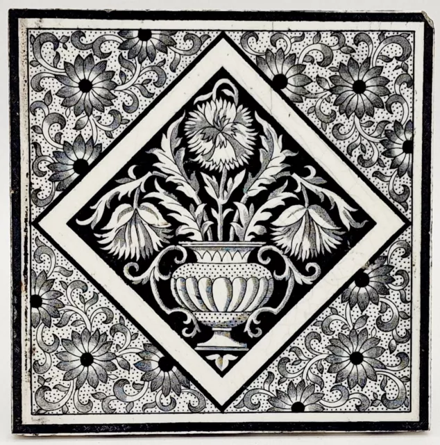 Mintons Aesthetic Movement Black Transfer Printed Tile C1885 AE2