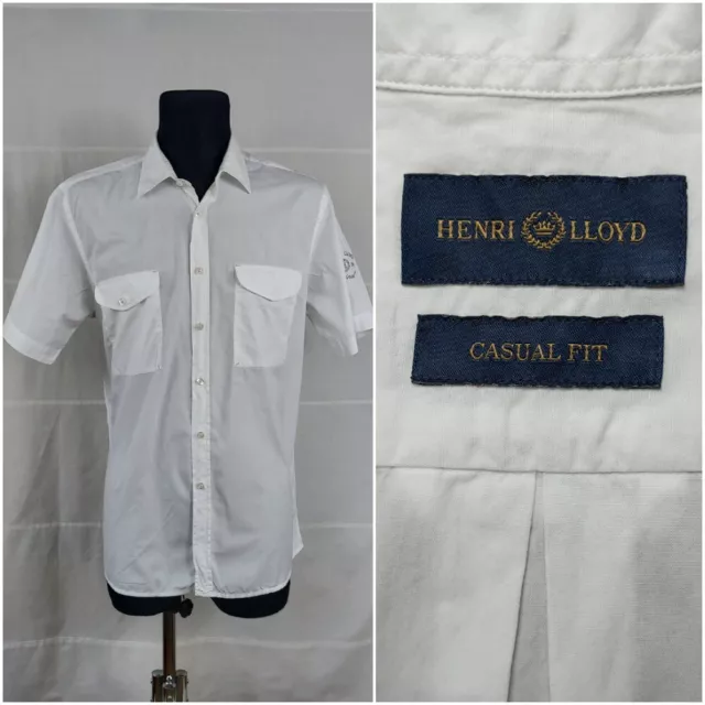 HENRI LLOYD XL (16.5” 42cm) Mens White Short Sleeve Shirt Cotton P2P 23.5” 60cm