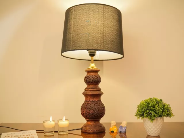 Wooden Carved Buffet Lamp | Wooden Lamp | Handcrafted | Rosewood | Bedside Lamp 2