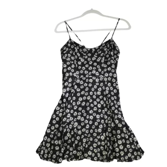 Topshop Mini Dress Womens Size 8  Black Floral Strappy Laced Up Back Sundress