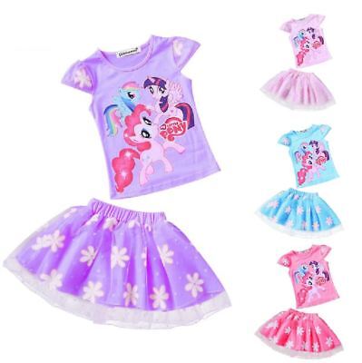 My Little Pony Girls Outfit Set Short Sleeve Top Tutu Skirt Party Kids Clothes
