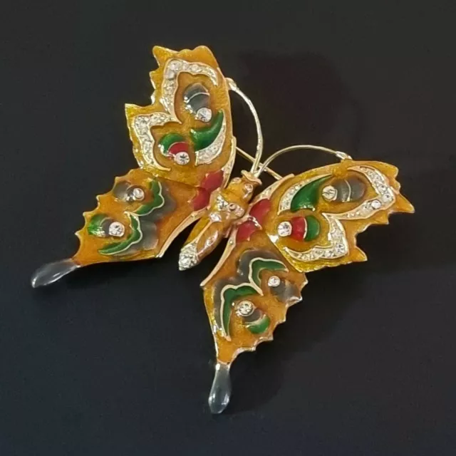 MUSEE DES ARTS DECORATIFS BROCHE VINTAGE Papillon MÉTAL DORÉ STRASS VERRE ÉMAIL