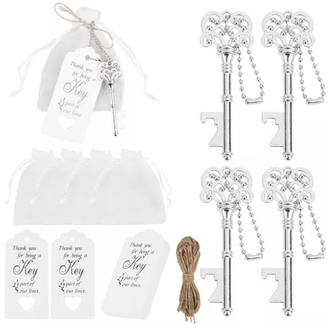 20 PCS Vintage Skeleton Key Bottle Opener with Organza Bags, Thank You Tags, ...