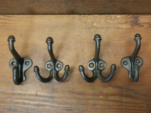Antique Lot of 4 Triple & Double Cast Iron Coat Hooks ORIGINAL/SALVAGE