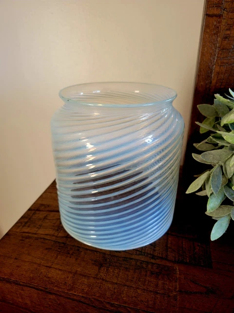 Antique Victorian Swirl Blue Opalescent Glass Oil Gas Hanging Lamp Globe Shade
