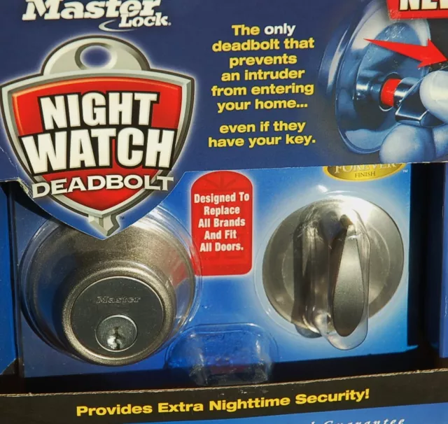 Master Lock Night Watch Deadbolt Door Lock Satin Nickel Finish  New!