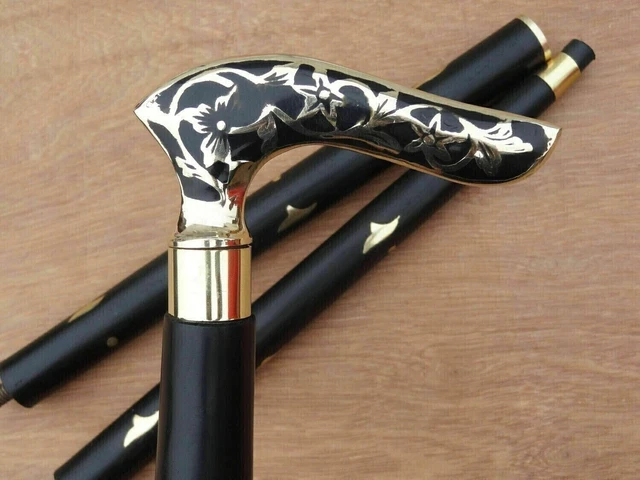 Brass Victorian Head Handle Wooden Vintage Style Walking Stick Antique Cane Gift