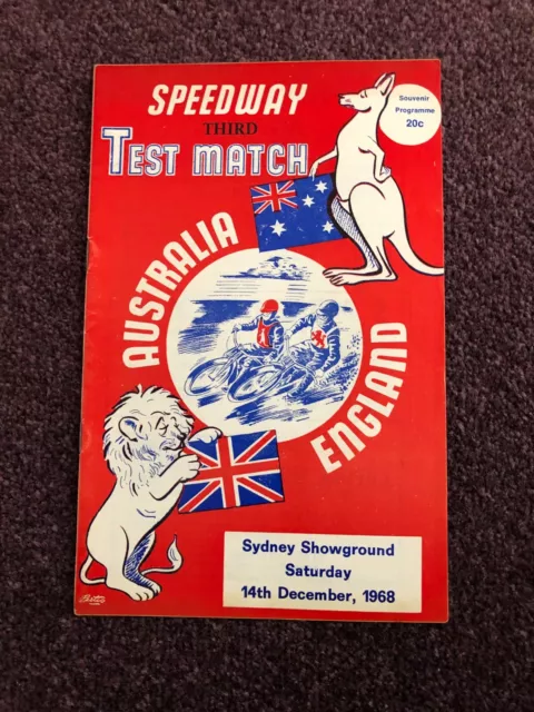 Speedway programme Test Match Sydney Australia v England 14th December 1968