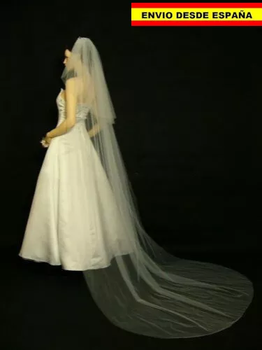 Velo Catedral para boda novia blanco con peine peineta 2 capas veil white comb