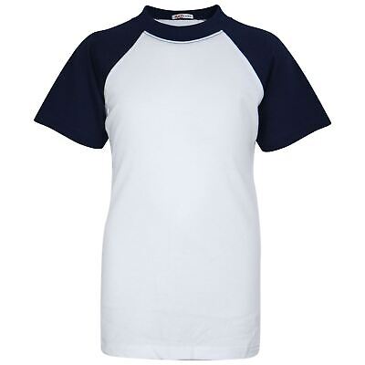 Bambini Ragazzi Navy T-Shirt Tinta Unita American Baseball Corto Raglan Maniche