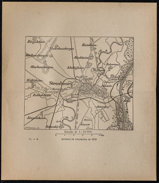 1898ca - Environs de Strasbourg en 1870 (Alsace) - Carte ancienne de la guerre