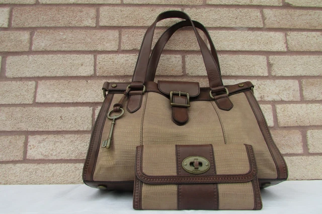 Fossil Vintage Reissue Revival Brown Metallic Leather Shoulder Bag Tote + Wallet Fossil Vintage Reissue Revival Brown Metallic Leather Shoulder Bag Tote + Wallet