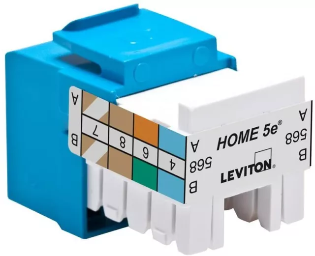 Set of 8 Leviton 5EHOM--RI.5 Snap in Jack T568 A/B. 8P8C Residential Wiring Blue 2