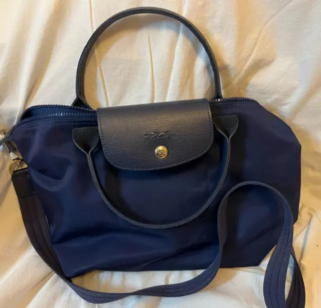 Pre Owned LONGCHAMP Le Pliage  Nylon Travel Satchel Tote Bag NAVY