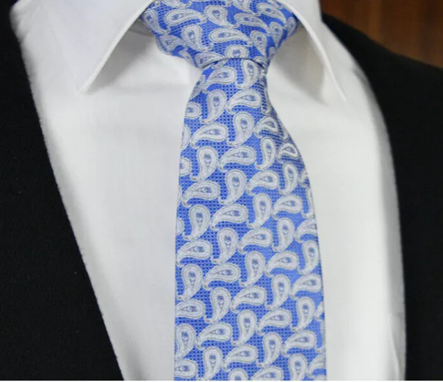 Cravatta originale premium floreale design paisley 8,5 cm NUOVA blu argento grigio seta pr19
