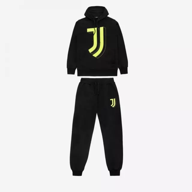 Juventus Tuta Nera Felpa Cappuccio Logo 3D e Pantaloni Stagione 2020/2021 Uomo