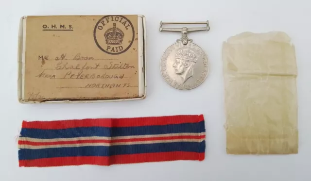 Original British Army WW2 1939-1945 War Medal Box Mr H Boon Peterborough