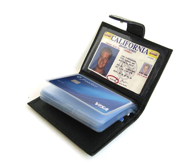 RFID Blocking Black Leather Business Card Holder Pocket Organizer Wallet