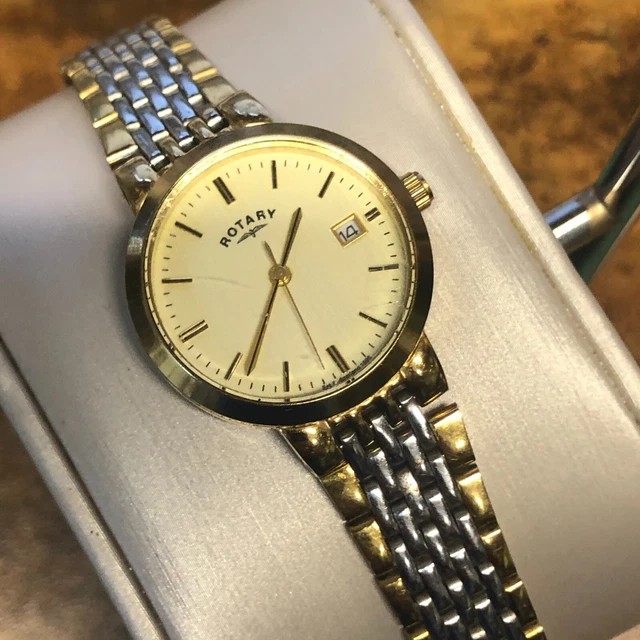 VINTAGE ROTARY LB03497 Golden plated Ladies watch Swiss made Quartz 28mm Date 85.00 PicClick UK