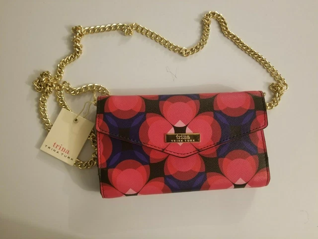 TRINA TURK Black/FUCHSIA  Gold Chain Crossbody Purse/Wallet NWT