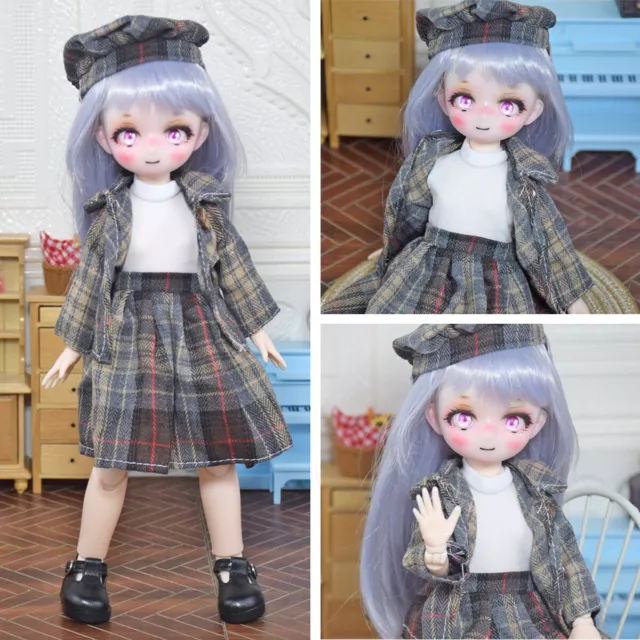12inch 1/6 Ball Jointed Body Girls BJD Doll with Face Makeup Blue Eyes Dress Hat