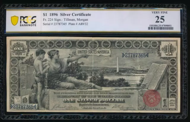 AC Fr 224 1896 $1 Silver Certificate EDUCATIONAL PCGS 25