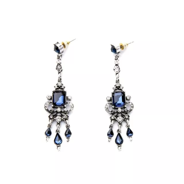 Sapphire Blue Crystal Art Deco Vintage Style Chandelier Drop Earrings Gatsby