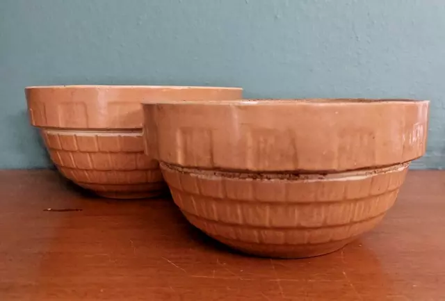 Vintage McCoy Tan Shingles Nesting Mixing Bowls 2 Set