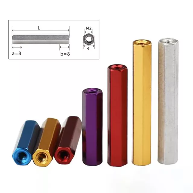 M2 Aluminum Alloy Hex Nuts Standoff Spacer Female Thread Sleeving Connector Stud