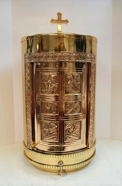 Large Antique Church Tabernacle with Keys (AHB721) 4 Evangelists + chalice co.