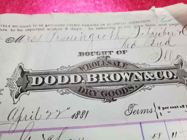 Billhead Letterhead Ephemera DODD BROWN & CO WHOLESALE DRY GOODS ST LOUIS 1881